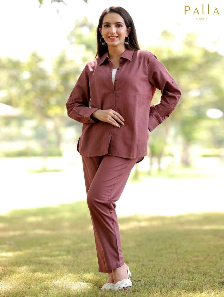 Rose Taupe Cotton Linen Co-Ord Set - Rose Taupe Cotton Linen Co-Ord Set - Palla Jaipur - Palla Jaipur