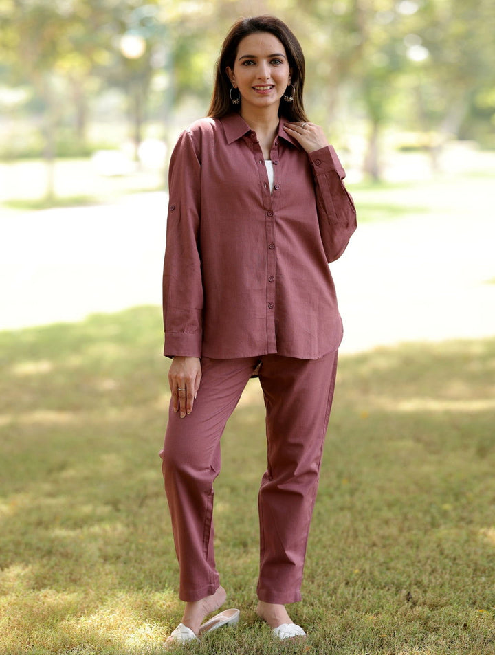 Rose Taupe Cotton Linen Co-Ord Set - Rose Taupe Cotton Linen Co-Ord Set - Palla Jaipur - Palla Jaipur