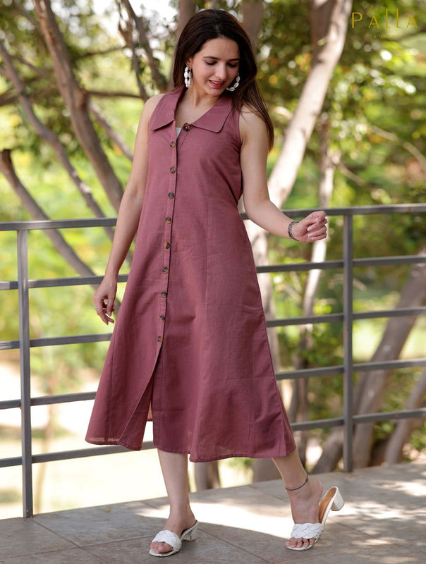 Rose Taupe Cotton Linen Dress – Palla Jaipur