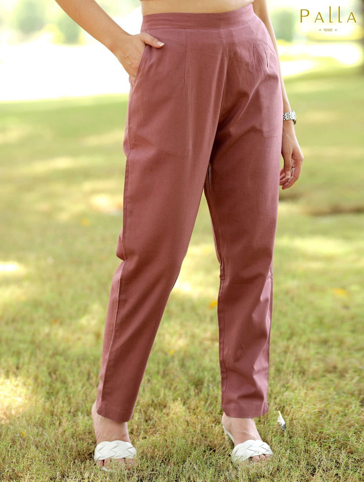 Rose Taupe Cotton Linen Pants - Rose Taupe Cotton Linen Pants - Palla Jaipur - Palla Jaipur