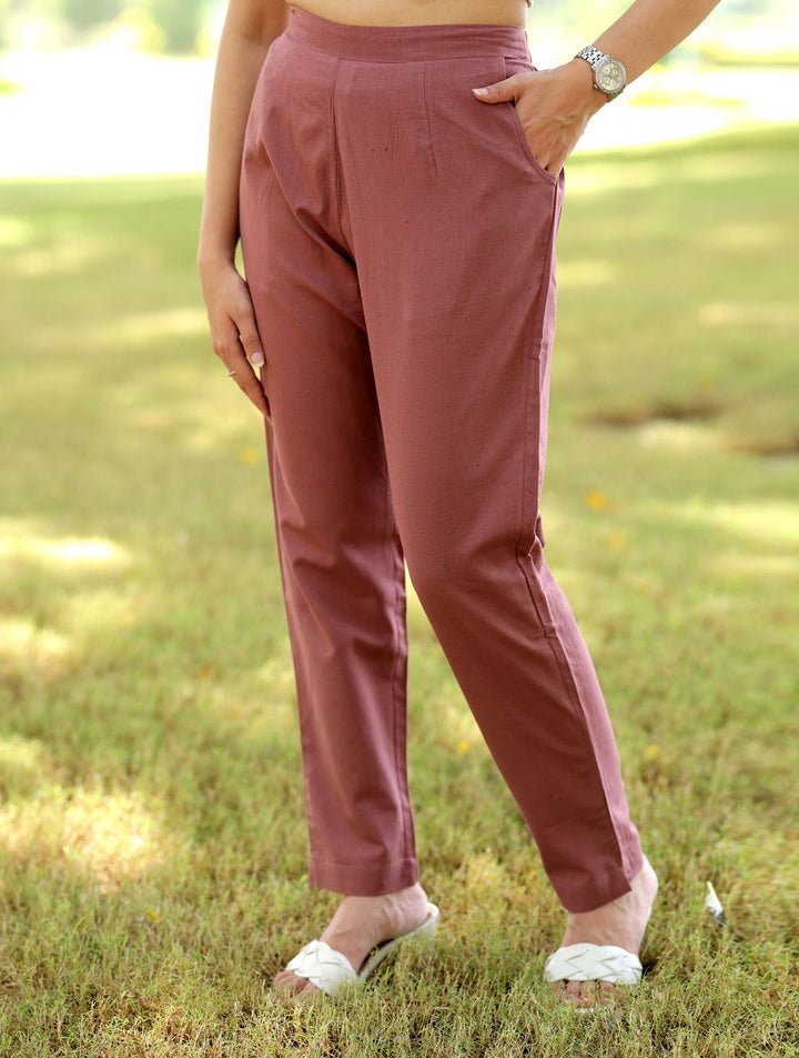 Rose Taupe Cotton Linen Pants - Rose Taupe Cotton Linen Pants - Palla Jaipur - Palla Jaipur
