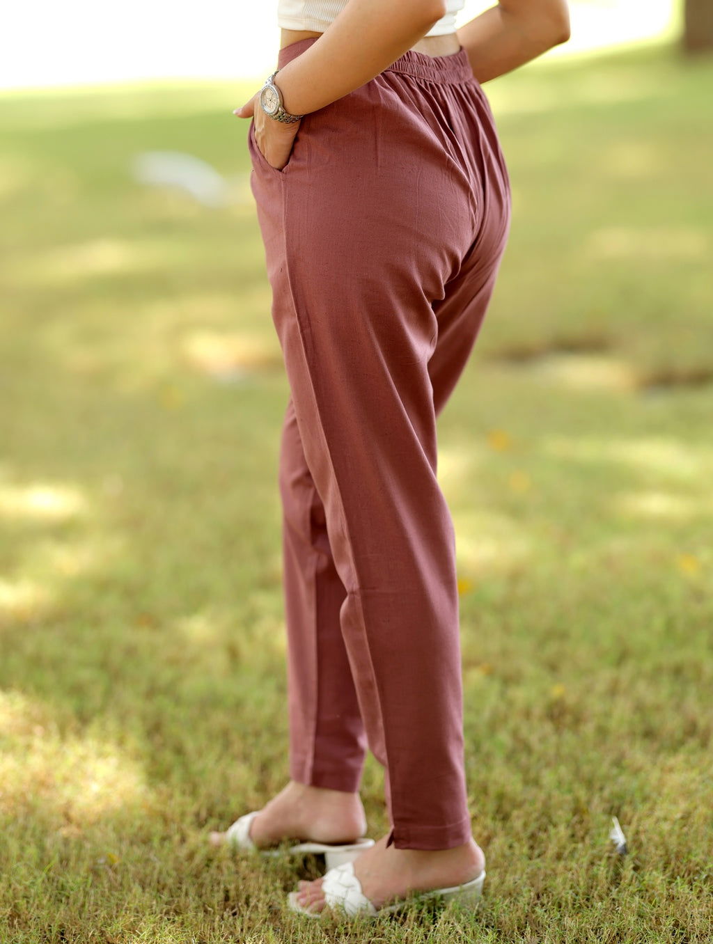 Rose Taupe Cotton Linen Pants - Rose Taupe Cotton Linen Pants - Palla Jaipur - Palla Jaipur