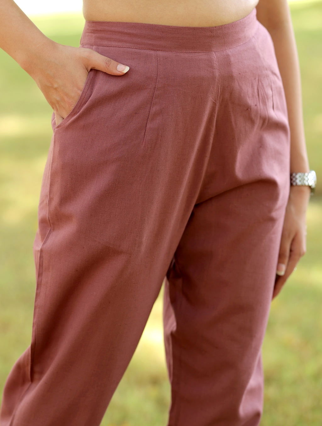 Rose Taupe Cotton Linen Pants - Rose Taupe Cotton Linen Pants - Palla Jaipur - Palla Jaipur