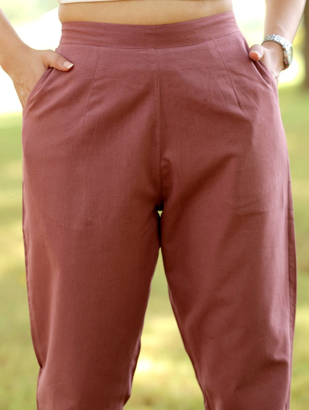 Rose Taupe Cotton Linen Pants - Rose Taupe Cotton Linen Pants - Palla Jaipur - Palla Jaipur