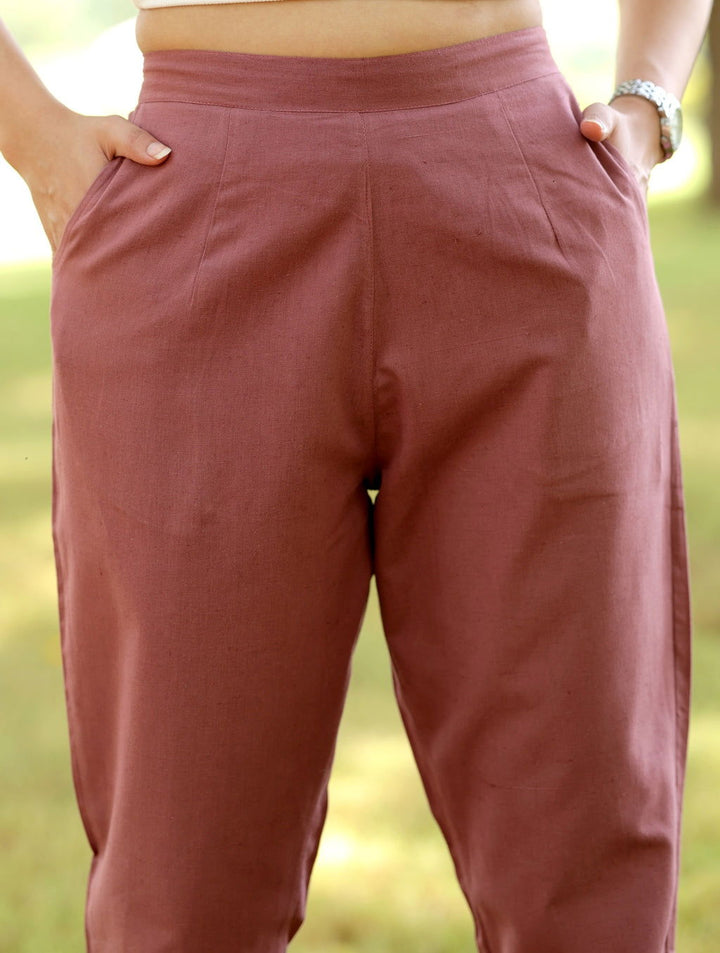 Rose Taupe Cotton Linen Pants - Rose Taupe Cotton Linen Pants - Palla Jaipur - Palla Jaipur