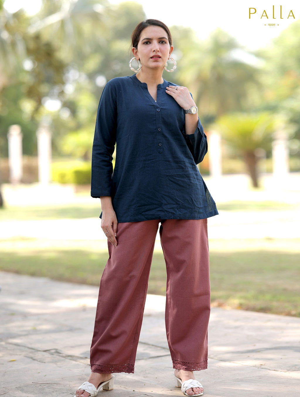 Rose Taupe Cotton Linen Plazzo Pant - Rose Taupe Cotton Linen Plazzo Pant - Palla Jaipur - Palla Jaipur