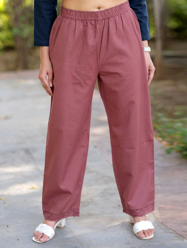 Rose Taupe Cotton Linen Plazzo Pant - Rose Taupe Cotton Linen Plazzo Pant - Palla Jaipur - Palla Jaipur