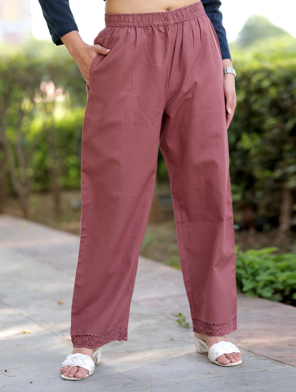 Rose Taupe Cotton Linen Plazzo Pant - Rose Taupe Cotton Linen Plazzo Pant - Palla Jaipur - Palla Jaipur