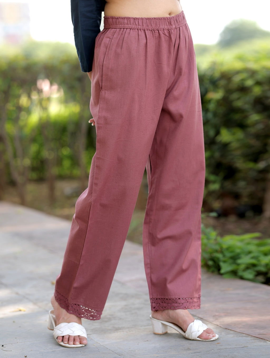 Rose Taupe Cotton Linen Plazzo Pant - Rose Taupe Cotton Linen Plazzo Pant - Palla Jaipur - Palla Jaipur