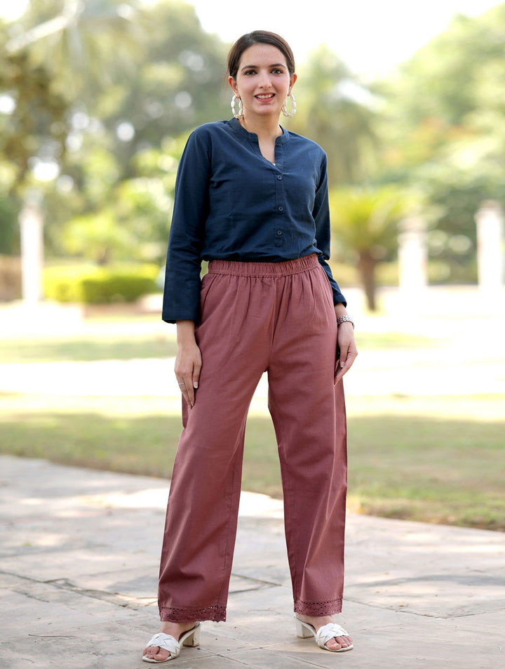 Rose Taupe Cotton Linen Plazzo Pant - Rose Taupe Cotton Linen Plazzo Pant - Palla Jaipur - Palla Jaipur