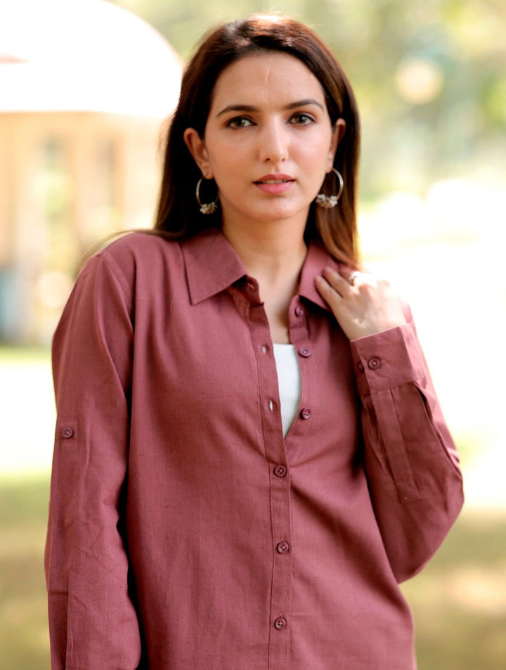 Rose Taupe Cotton Linen Shirt - Rose Taupe Cotton Linen Shirt - Palla Jaipur - Palla Jaipur