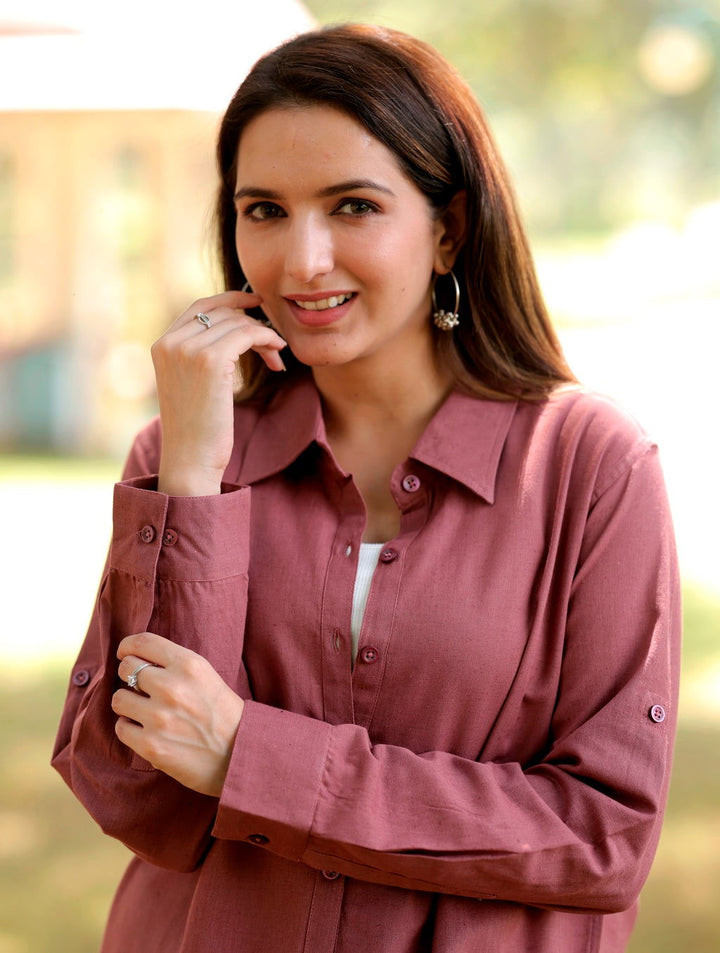 Rose Taupe Cotton Linen Shirt - Rose Taupe Cotton Linen Shirt - Palla Jaipur - Palla Jaipur