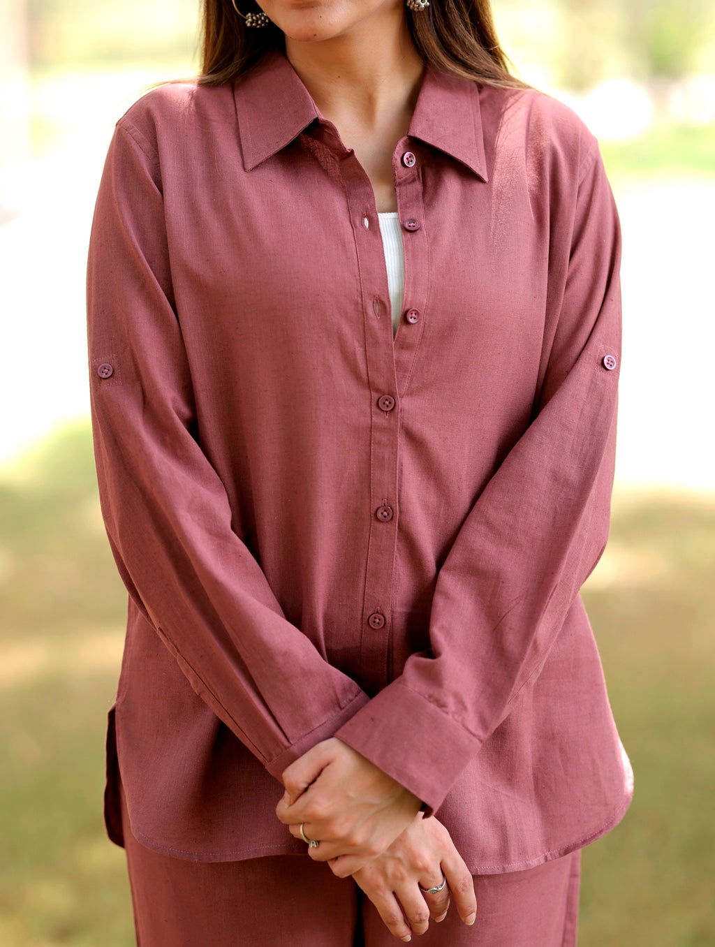 Rose Taupe Cotton Linen Shirt - Rose Taupe Cotton Linen Shirt - Palla Jaipur - Palla Jaipur