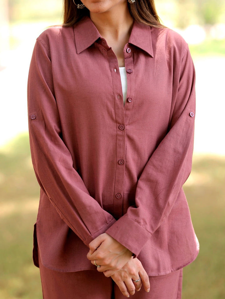 Rose Taupe Cotton Linen Shirt - Rose Taupe Cotton Linen Shirt - Palla Jaipur - Palla Jaipur