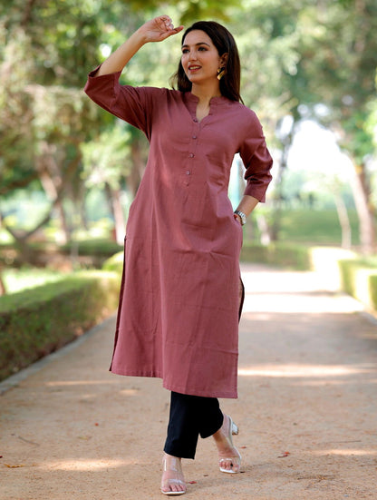 Rose Taupe Straight Kurti - Rose Taupe Straight Kurti - Palla Jaipur - Palla Jaipur