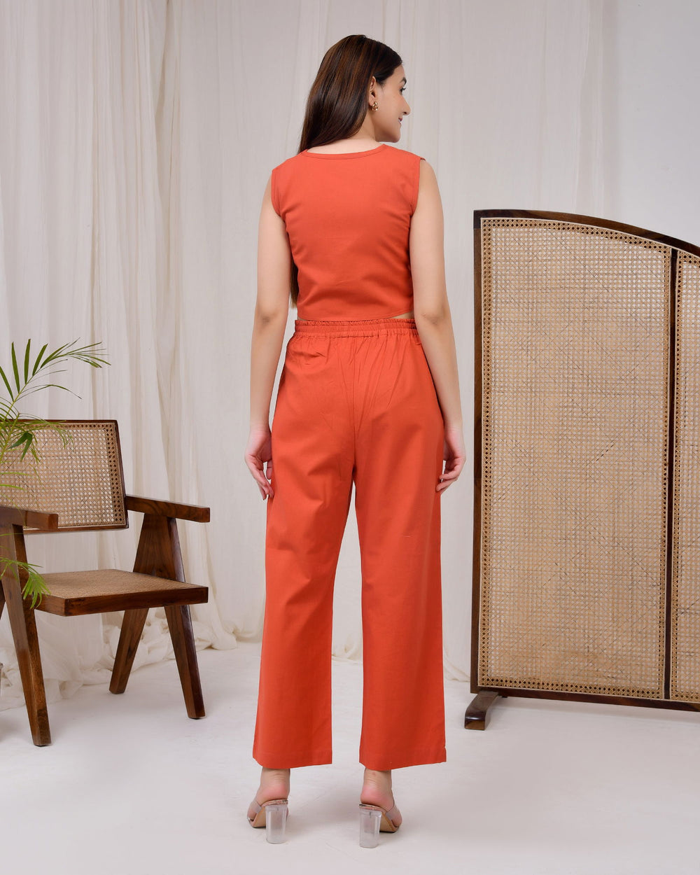 Rust Orange Cotton Linen Waist Coat - Rust Orange Cotton Linen Waist Coat - Palla Jaipur - Palla Jaipur