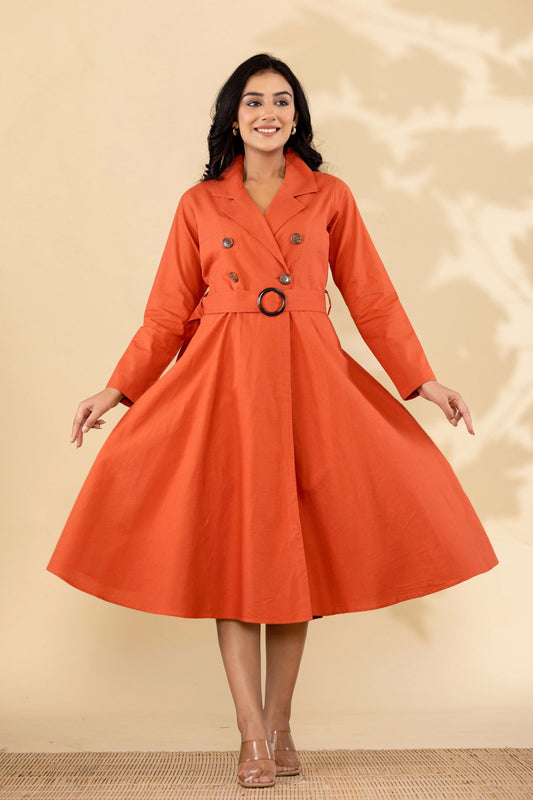 Rust Orange Cotton Princess Dress - Main Image