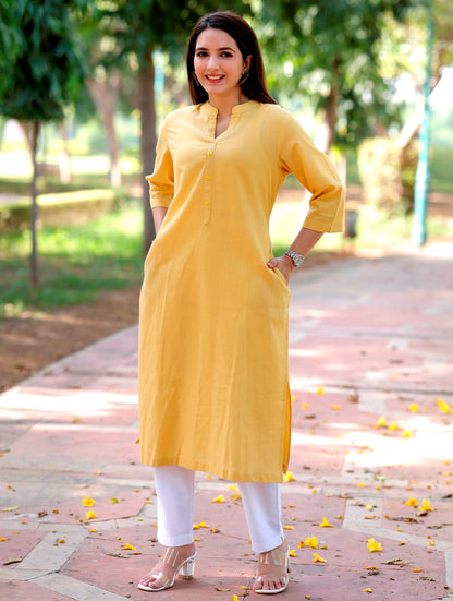 Yellow Straight Kurti