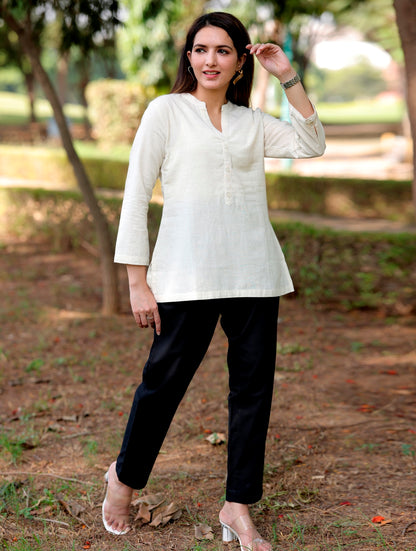 Natural Off White Short Kurti