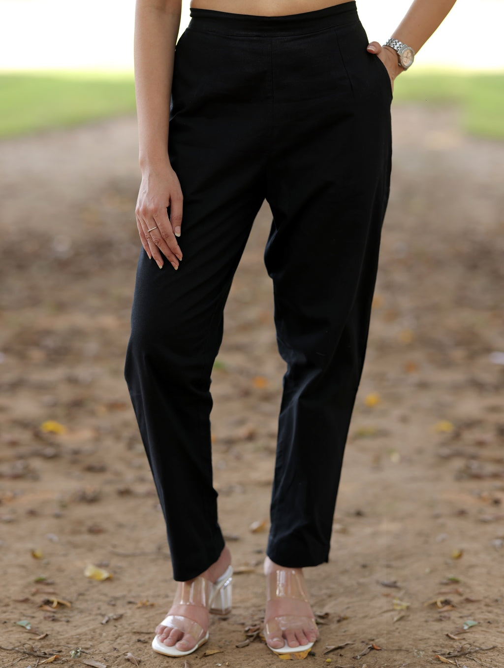 Black Cotton Linen Pants