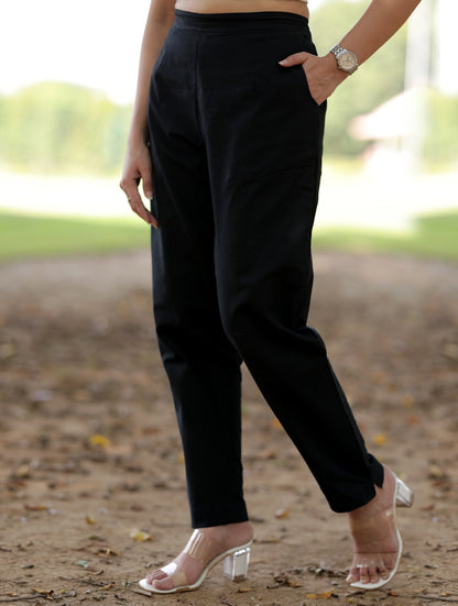 Black Cotton Linen Pants