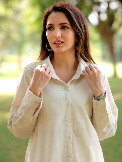 Off White Cotton Linen Shirt