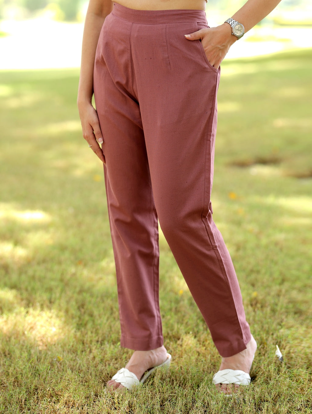 Rose Taupe Cotton Linen Pants