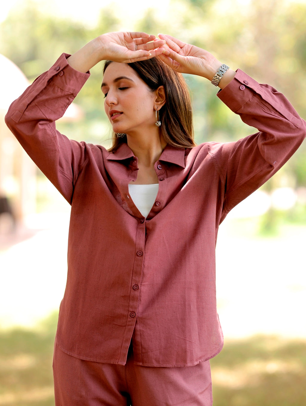 Rose Taupe Cotton Linen Shirt