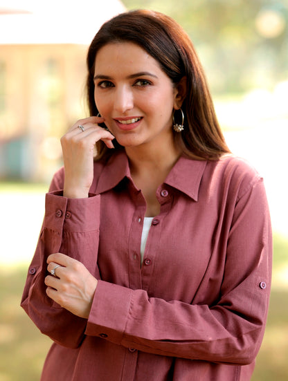 Rose Taupe Cotton Linen Shirt