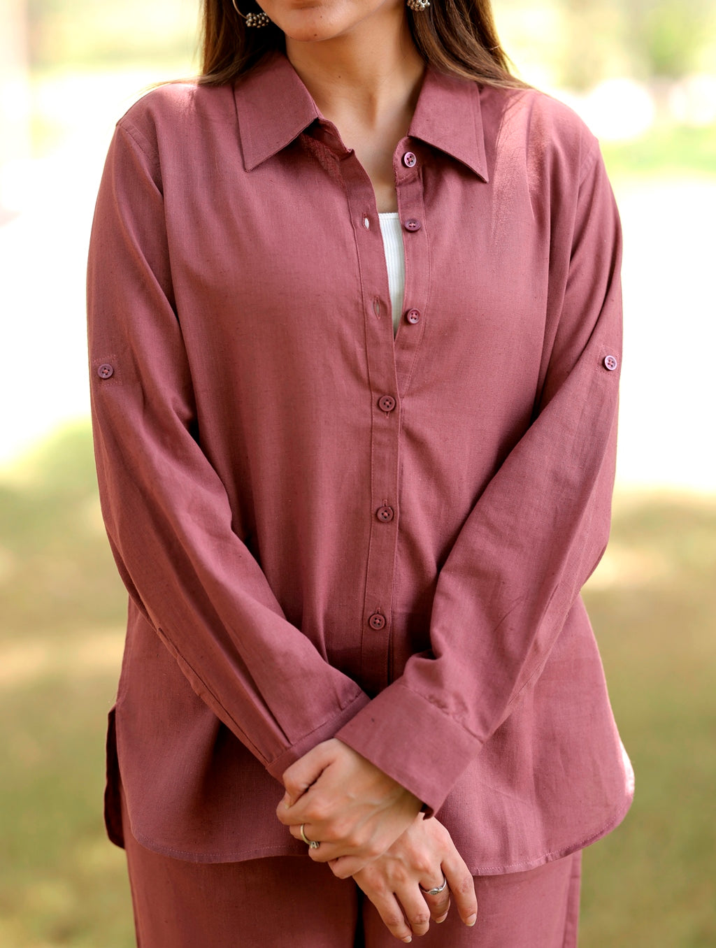 Rose Taupe Cotton Linen Shirt