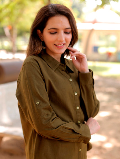 Green Cotton Linen Shirt