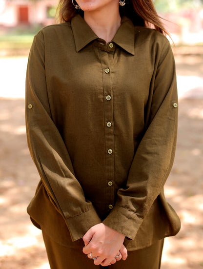 Green Cotton Linen Shirt