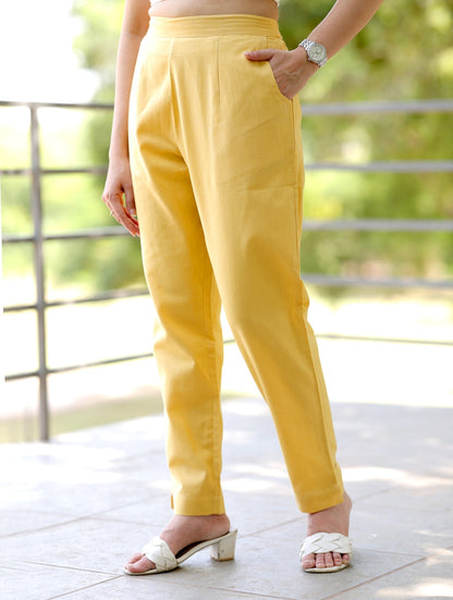 Yellow Cotton Linen Pants