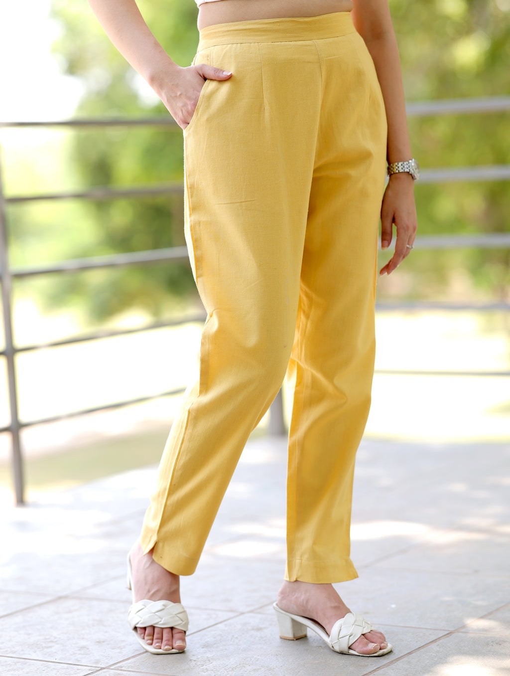 Yellow Cotton Linen Pants