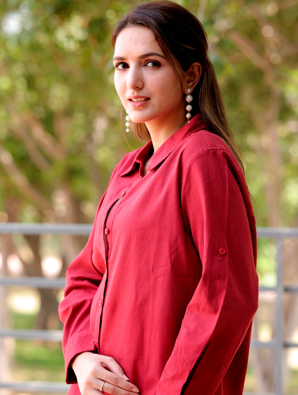 Red Cotton Linen Shirt