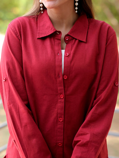 Red Cotton Linen Shirt