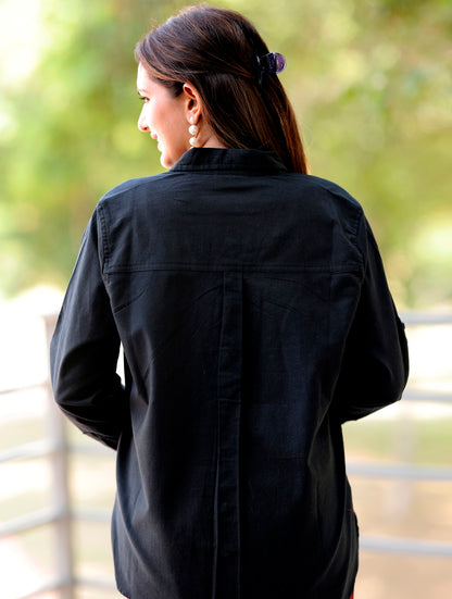 Black Cotton Linen Shirt