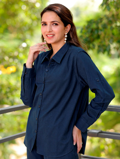 Blue Cotton Linen Shirt