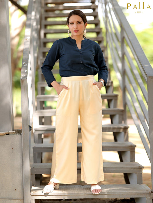 Cream Cotton Wide Leg Pant