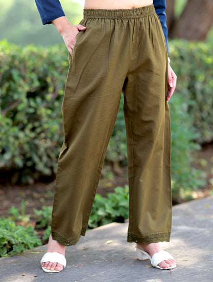 Bottle Green Cotton Linen Plazzo Pant