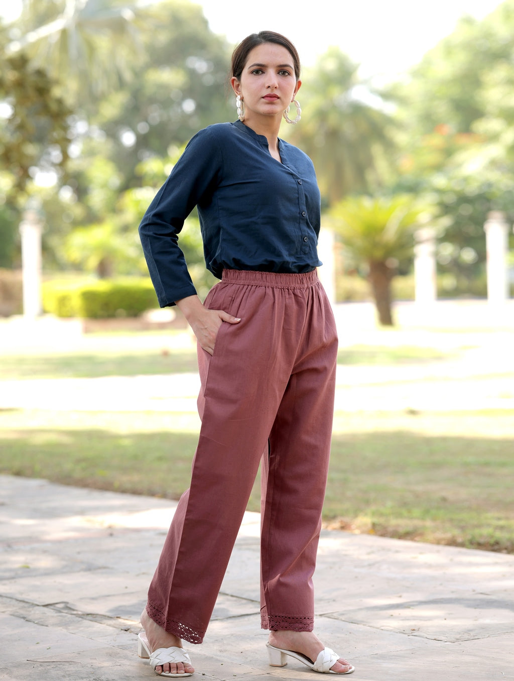 Rose Taupe Cotton Linen Plazzo Pant