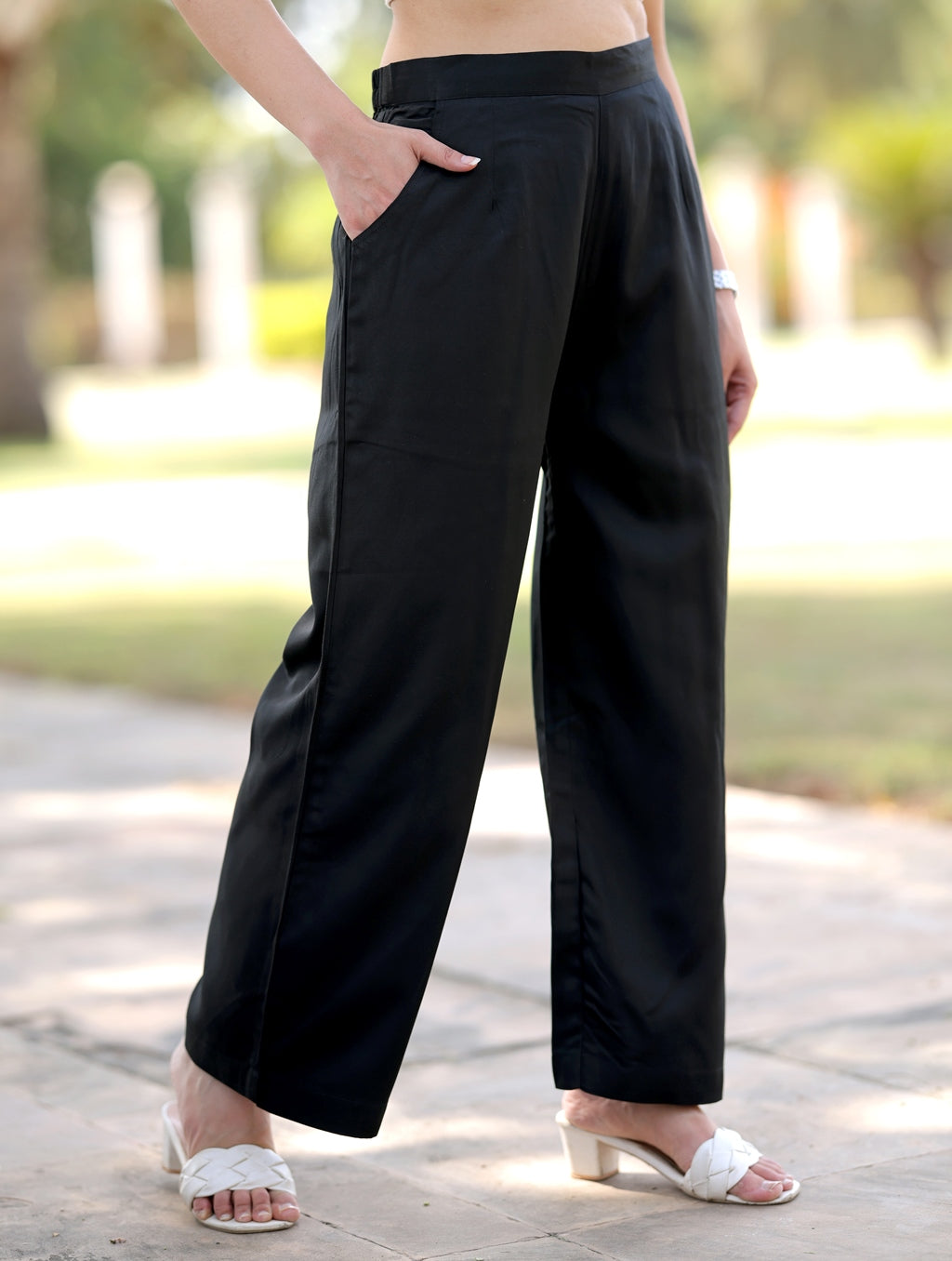 Black Cotton Wide Leg Pant