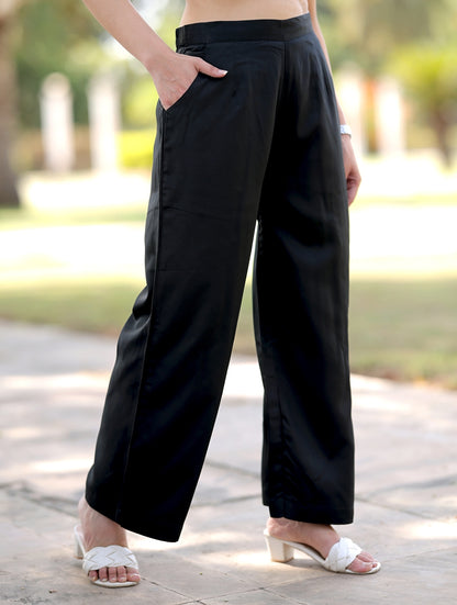 Black Cotton Wide Leg Pant