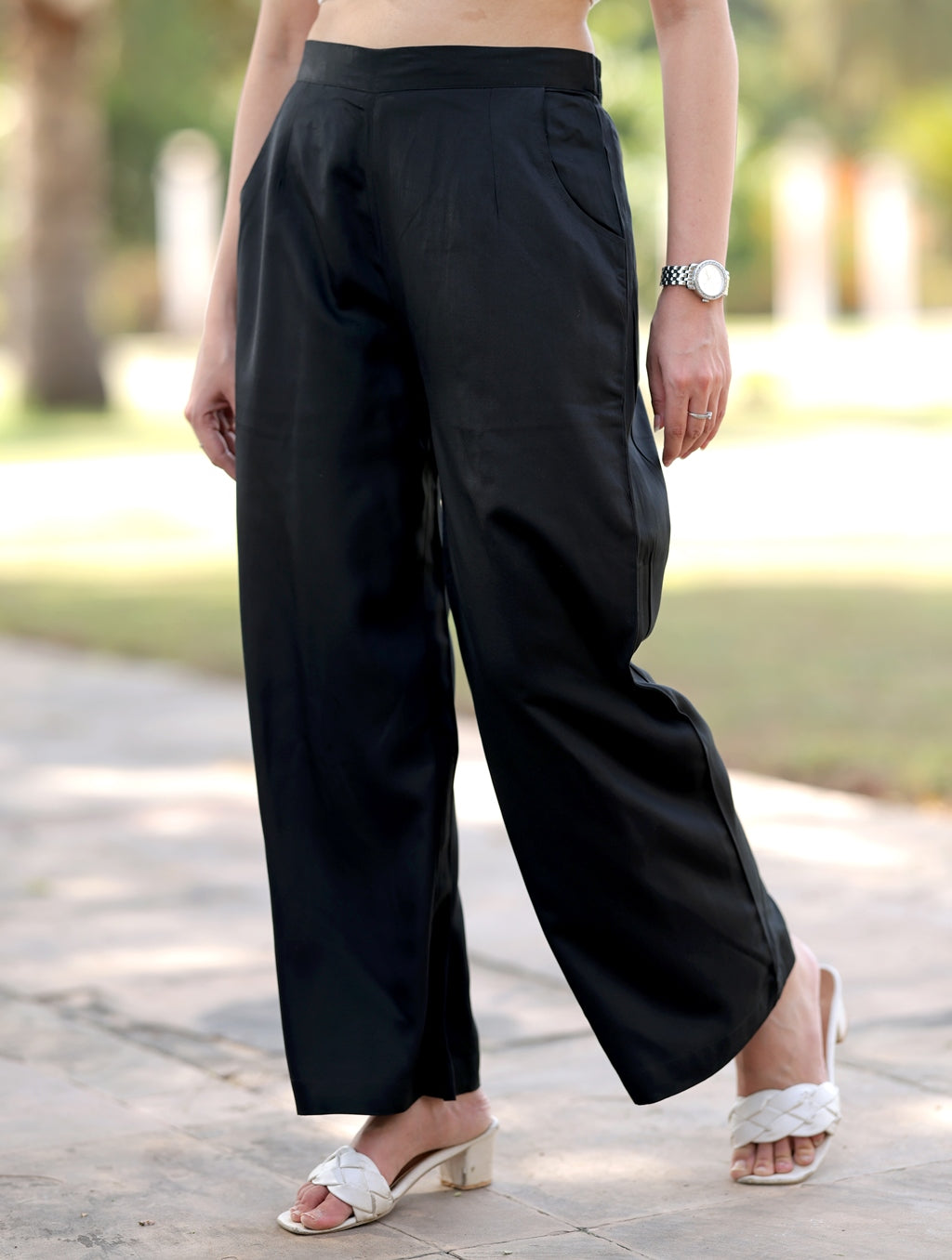 Black Cotton Wide Leg Pant