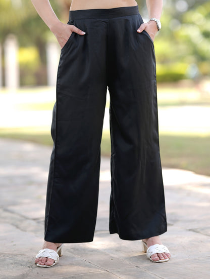 Black Cotton Wide Leg Pant