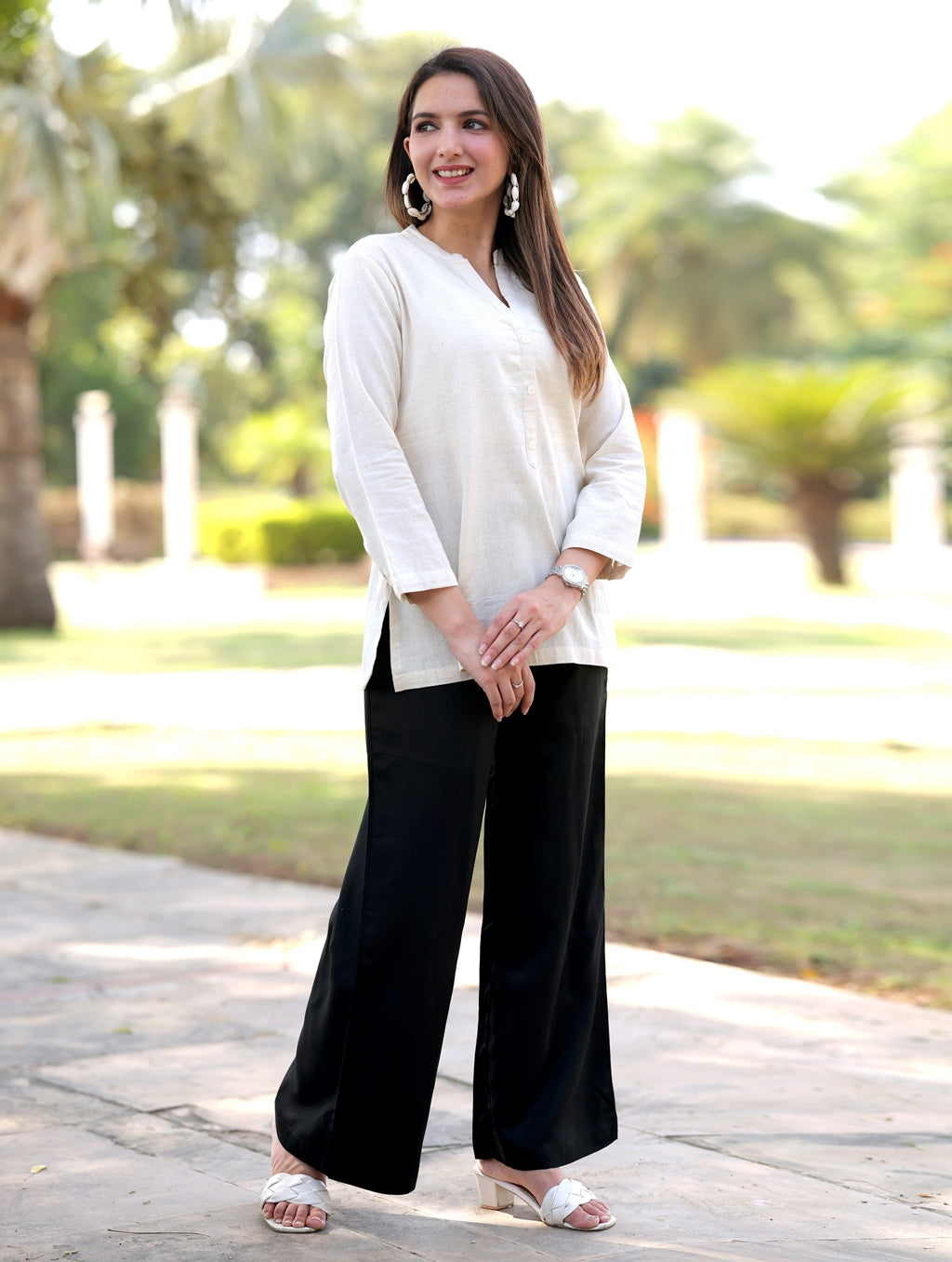 Black Cotton Wide Leg Pant