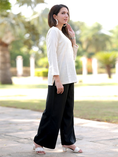 Black Cotton Wide Leg Pant