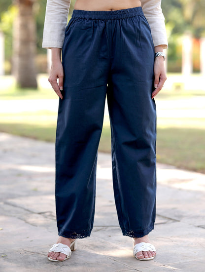 Navy Blue Cotton Linen Plazzo Pant