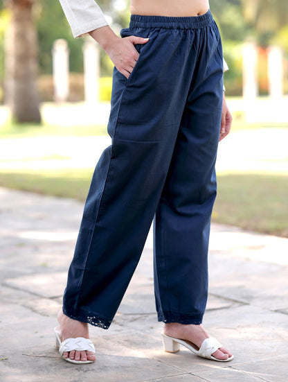 Navy Blue Cotton Linen Plazzo Pant