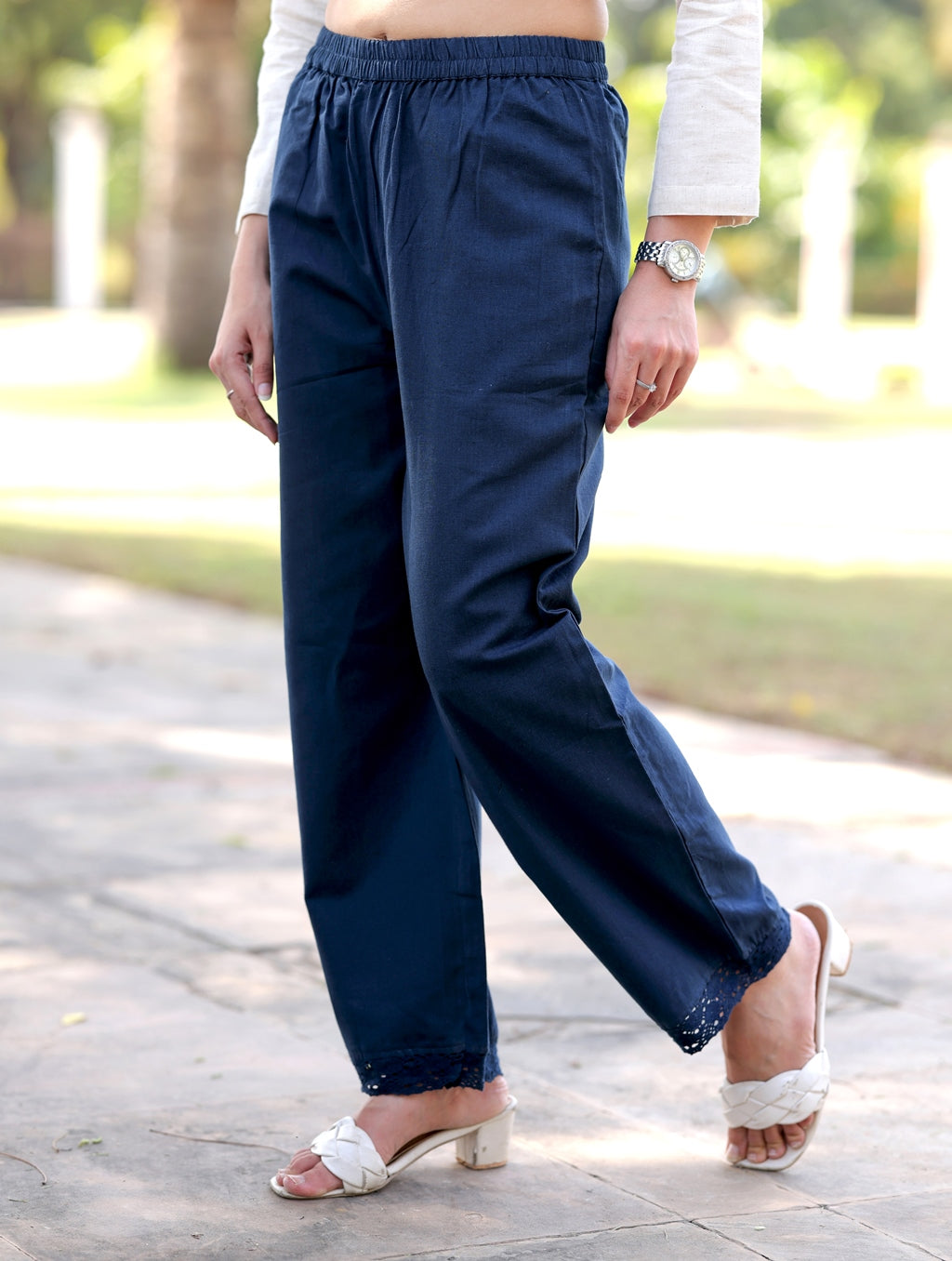 Navy Blue Cotton Linen Plazzo Pant